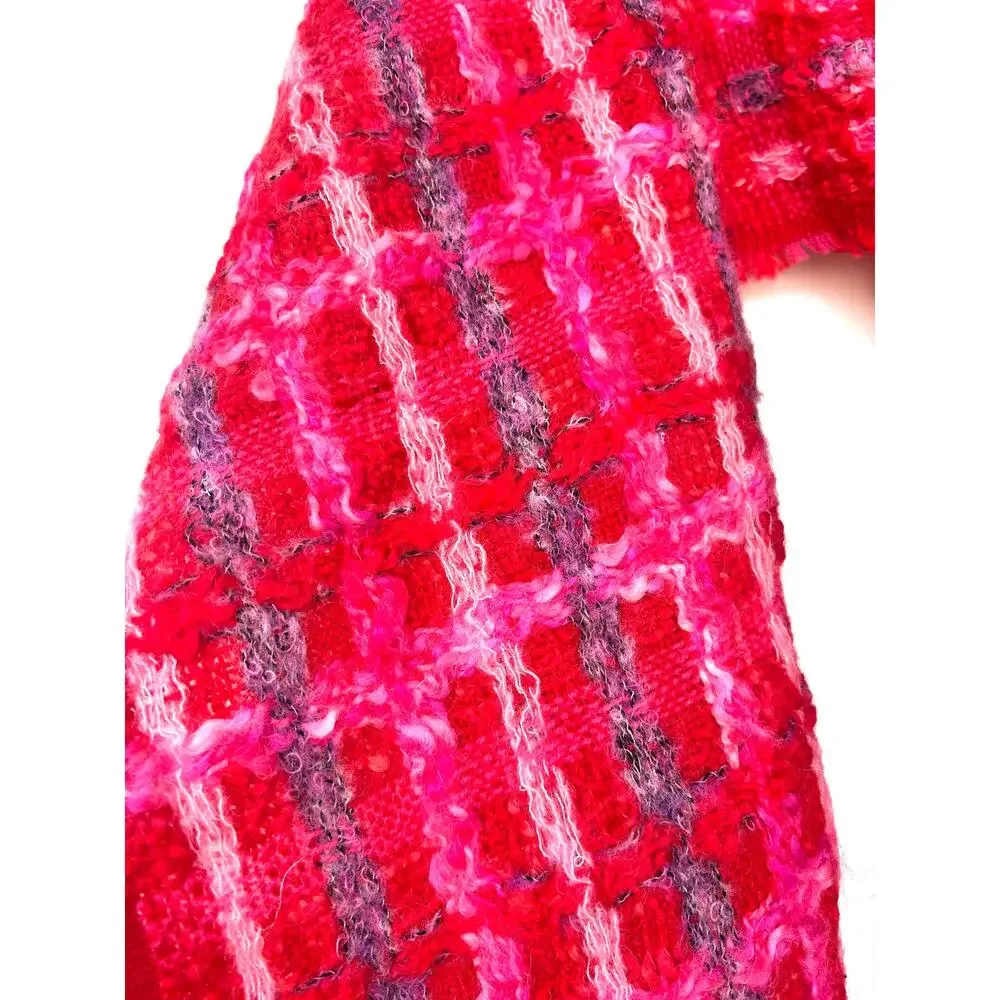 Kate Spade Live Colorfully Oversized Scarf Designer Knit Pink Fringe Wool Mohair